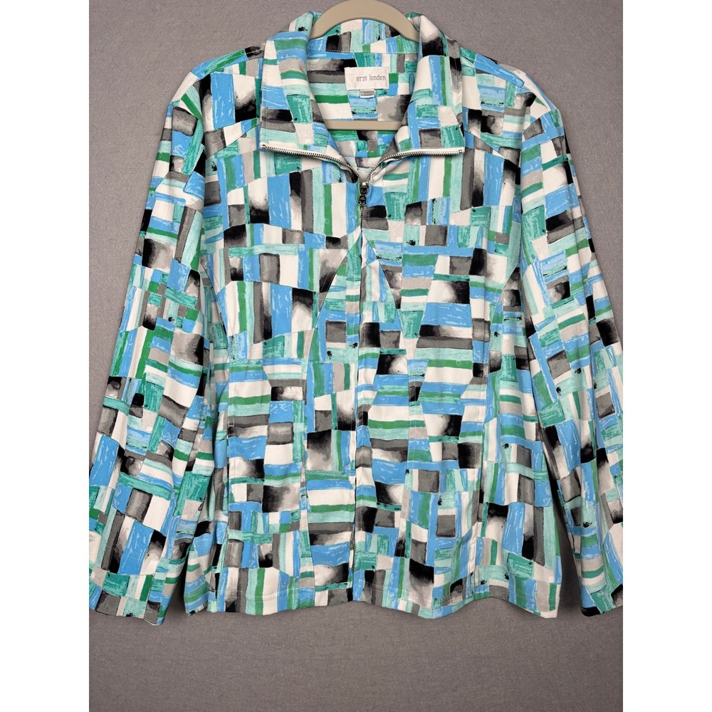 Erin London Jacket Womens XXL Abstract Geometric Full Zip Mock Neck Pockets